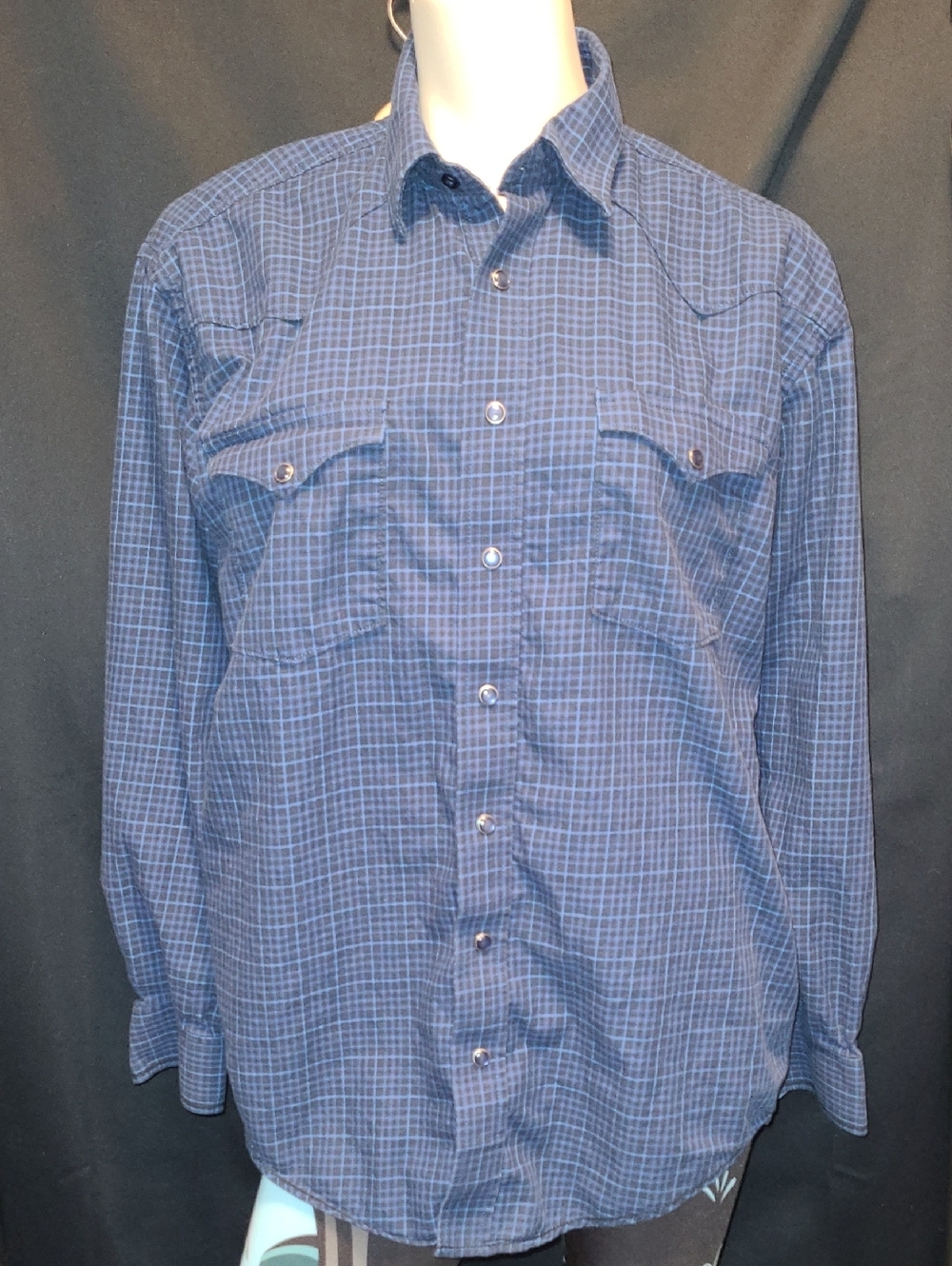 Panhandle Slim Pearl Snap Button Front Shirt Blue Plaid Size MED